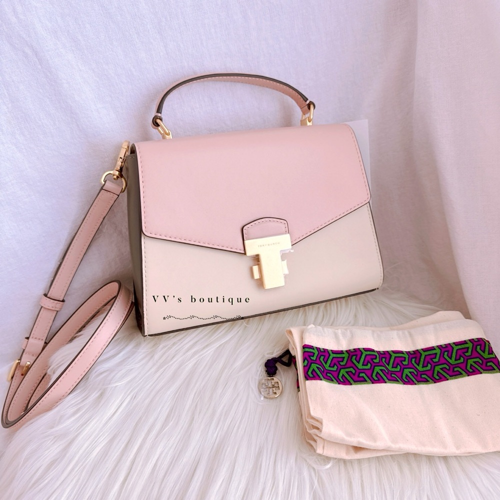 NWT Tory Burch Juliette Colorblock Small Top Handle Satchel Crossbody Pink Cream